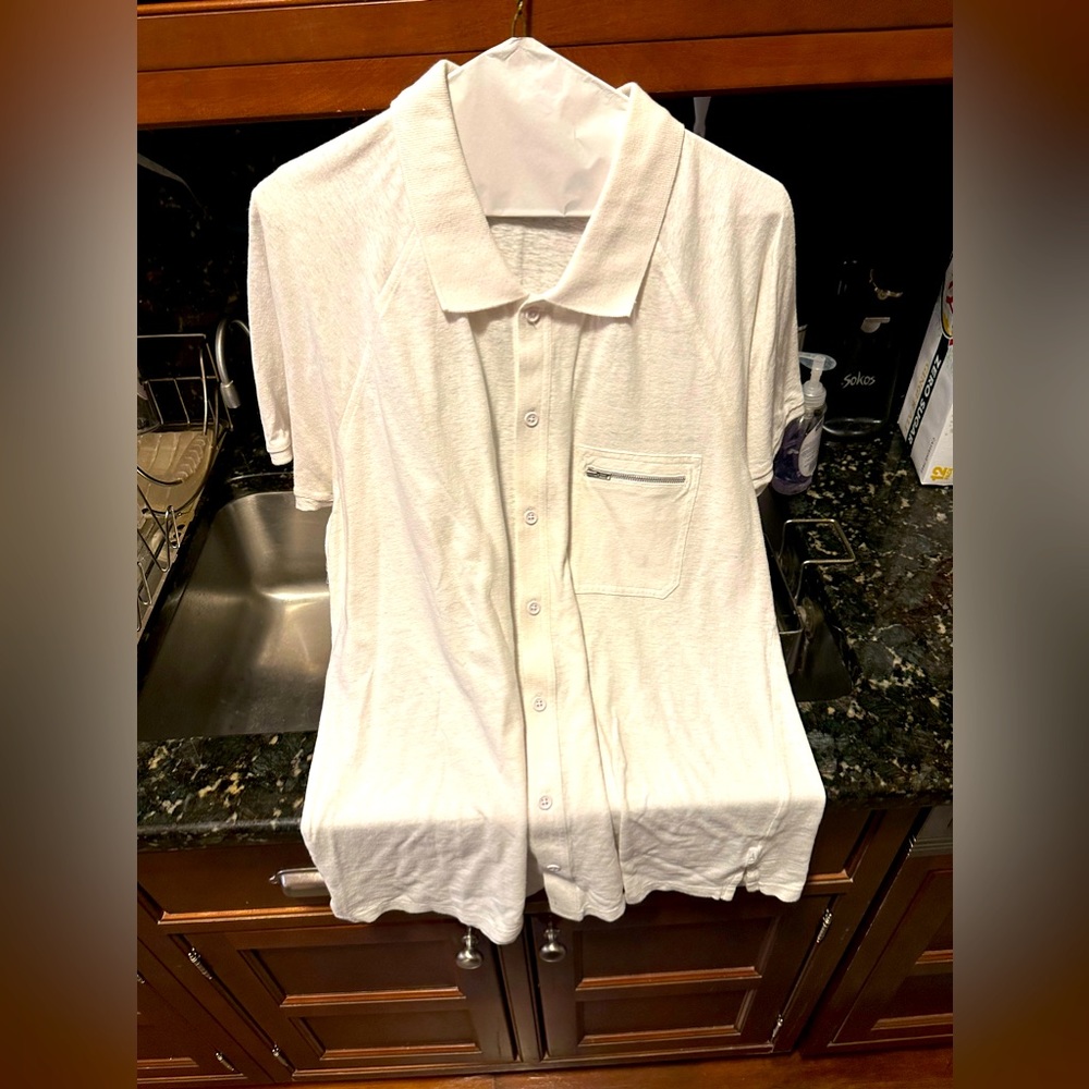 Armani A/X button-down short sleeved shirt with zippered pocket on left. Size XL